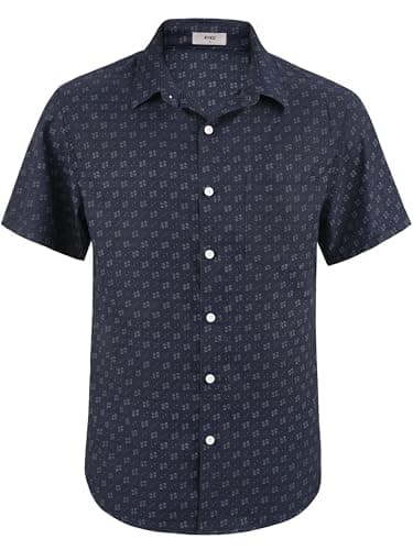KYKU Mens Printed Dress Shirts Short Sleeve Button Down Men Business Casual Shirt with Pocket Navy Blue Geometric 2XL - Image 1