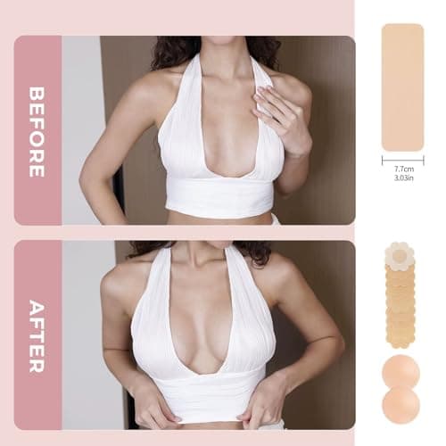 UOTJCNR Breast Lift Silicone Boob Tape, 6 Pcs Precut Soft Stretch Boobtape for Large Breast, Body Tape for A-G Cup Beige - Thumbnail 6