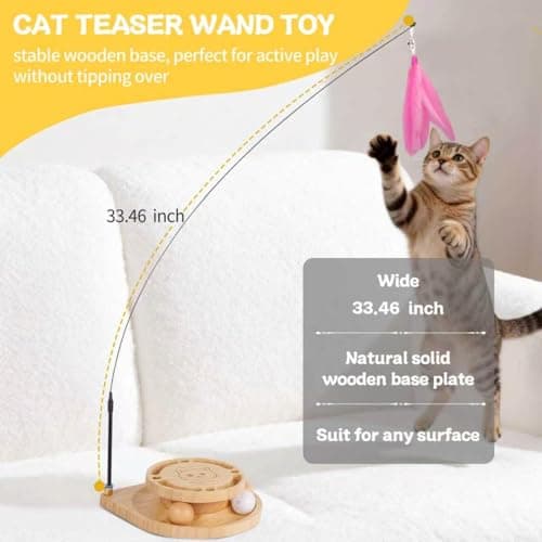 Autyomo Interactive Cat Toy for Indoor Cats - Cat Wand & Track Ball, 15 Replacement Heads, 2 Wooden Balls & 1 Bell Ball, Anti-Slip Base, Easy Assembly Cat Teaser for Kittens & Adult Cats - Thumbnail 6