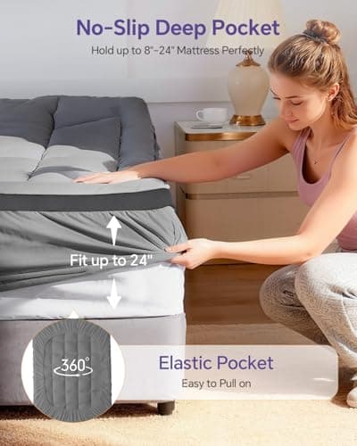 ChiXpace Dual Layer 4 Inch Memory Foam Mattress Topper King - 2 Inch Gel Memory Foam and 2 Inch Pillow Top Mattress Pad, 7-Zone Egg Crate King Size Mattress Topper (Grey) - Thumbnail 5