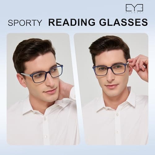 EYEREZI Reading Glasses for Men Square Lightweight TR90 Frame mens Accessories Computer Anti Blue Light Blocking Readers with Spring Hinge,2.5x Blue - Thumbnail 3