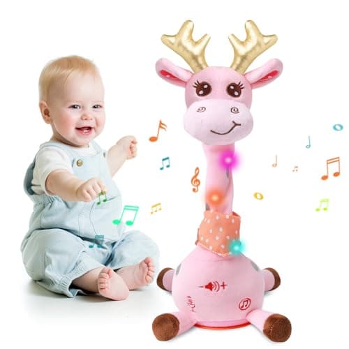 MIAODAM Dancing Talking Giraffe Stuffed Animal, Singing 10 Children's Song, Baby Toy Repeats What You Say, Colorful Glowing Giraffe PlushToys for Toddlers 1-3 Year Easter Day Gifts for Kids(Pink) - Image 1