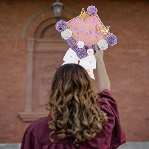 Mverse Graduation Cap Decorations 2026 - Purple Paper Flowers & Gold Butterfly for Grad Cap Topper - DIY Flower Stickers, Glitter Letters & Pearls for Crafts & Shadow Box - Thumbnail 4