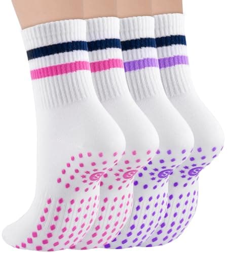 Sofier Pilates Grip Socks Women Crew Athletic Yoga Non-Slip Barre Slipper Workout Hospital Stripe - Image 1