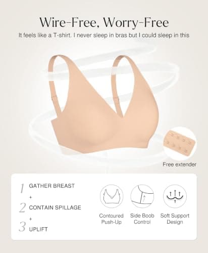 Jelly Bras for Women Wireless Push Up Seamless Bra No Underwire Comfy Supportive Bralettes Deep V Comfortable Tshirt Bras Nude - Thumbnail 4