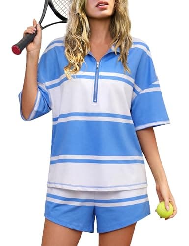 Totatuit Women Striped Workout Set — World Cup 2026 Game Day Two Piece Tracksuit Oversized Bar & Beach Watch Party Lounge Set with Pockets