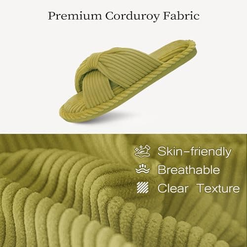 IPSAE House Slippers for Woman Memory Foam Open Toe Slippers Corduroy Cross Bow Womens Slipper Slides Comfy Indoor Bedroom Slip On Shoes - Thumbnail 3