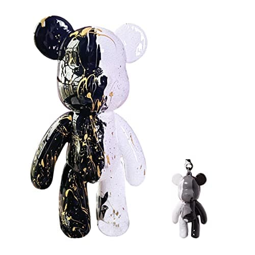 Coniuty DIY (Black+White+Gold, 9 Inch) Fluid Bear + Bear Keychain Figure Paint Set for Creative Graffiti Art Multicolor Painting - Image 1