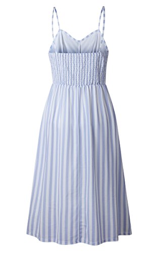 Angashion Women's Dresses-Summer Floral Bohemian Spaghetti Strap Button Down Swing Midi Dress 0895 Blue 2XL - Thumbnail 4