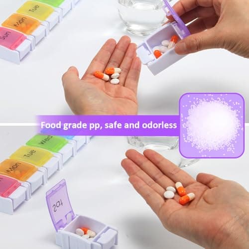 7 Day Pill Organizer, Removable Daily Cases with Rainbow Lids & Permanent Day Printing – No Stickers, Large Capacity Travel Medicine Holder for Pills, Vitamins & Fish Oil, Easy One-Handed Open (1/Day) - Thumbnail 5