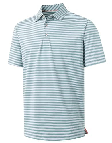 M MAELREG Golf Polo Shirts for Men Short Sleeve Dry Fit Striped Casual Collared Moisture Wicking Men's Golf Shirts - Image 1