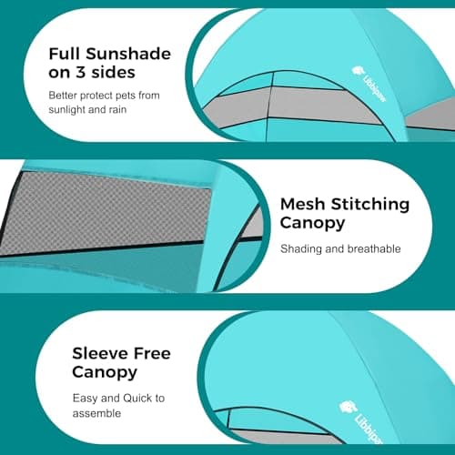 Libbipaw Windproof Elevated Dog Bed with Canopy & Stakes, 3-Sided 90% UV Block, Chew-Proof Teslin Mesh Mat for Large Dogs up to 150lbs(Blue X-Large) - Thumbnail 3