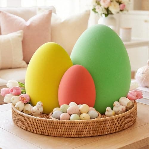 Zesua Easter Decorations - Set of 3 Flocked Easter Eggs - Spring Home Decoration for Tables Centerpieces - Easter Decorating Eggs for Home Indoor Decor for Mantel, Living Room, Bedroom, Office (Pink) - Thumbnail 5