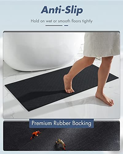 AMOAMI Bath-Mat, Ultra Thin Bath Runner Rug Mat, Rubber Backed Bath Mats for Bathroom Non Slip, Absorbent Bath Rug for Bathroom Floor, Shower, Sink 2'x 4'(24" x 47") Black - Thumbnail 3