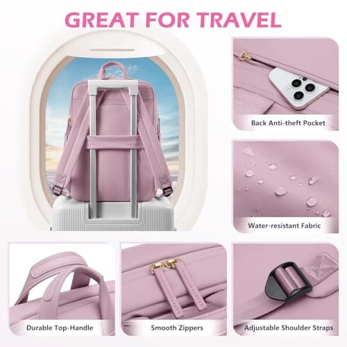 GOLF QUALITY Slim Laptop Backpack for Women, Lightweight Business Backpack for Women Computer Bag Purse for Commuting, Fit 14Inch, Pink Purple - Thumbnail 6