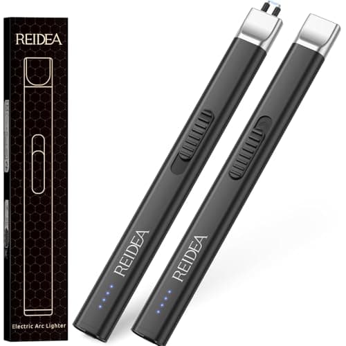 REIDEA 2 Pack Electric Arc Lighter, Windproof Flameless USB Rechargeable with Safe Button and Power Indicator for Candle, BBQ and Fireworks, Obsidian Black