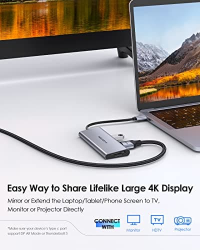 LENTION USB C Hub with 4K HDMI, 3 USB 3.0, SD/Micro SD 3.0 Card Reader, Compatible 2025-2016 MacBook Pro, 2025-2018 Mac Air/Surface, Chromebook, iPhone15 or More, Stable Driver Adapter (Space Gray) - Thumbnail 6