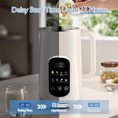 Brezzolife 40oz Nut Milk Maker Machine, 8-in-1 LED Panel Touch Screen Soy Milk Maker for Homemade Almond, Soy & Oat, Plant-Based and Dairy Free Beverages with 12H Delay Start & Self-Cleaning (White) - Thumbnail 6