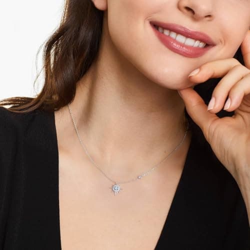 GIRIOIZ Sterling Silver Necklace Uranus Pendant Necklace high carbon diamond Pendant For Her Woman Wife Girlfriend Daughter Present For Birthday Valentine Wedding Anniversary (silver) - Thumbnail 6