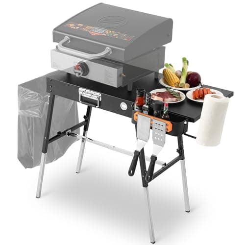 AOKEMAi Grill Tables for Outside, Blackstone Griddle Stand with Trash Holder - Fit 17” or 22” Other Tabletop Grill, Folding Portable Ninja Grill Stand& Blackstone Table for Outdoor Tailgate, Camping - Image 1
