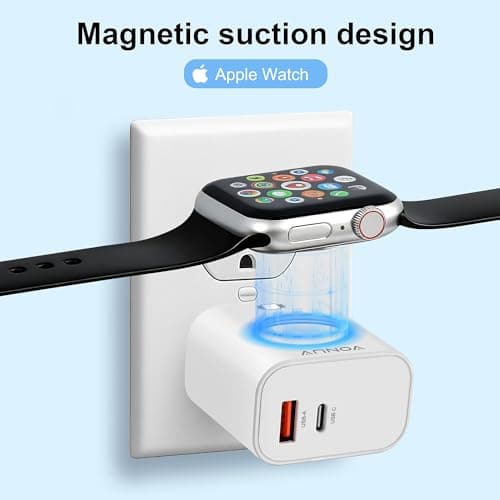 3-in-1 Adapter for Apple Watch, 20W USB C Fast Charging Block with Dual Ports & Magnetic Wireless Adapter, Portable Travel Wall Plug for iWatch Ultra/SE/11/10/9/8/7, iPhone 17/16/15/14, AirPods - Thumbnail 3