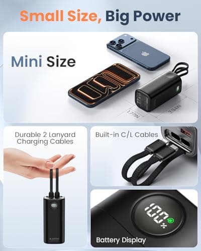 Portable Charger 20000mAh, 35W Fast Charging Power Bank with Built-in USB-C & Lightning Cables, Travel Battery Pack PD 3.0 Battery Pack for iPhone 16 17 15, MacBook, Samsung S24, iPad, Android - Thumbnail 3