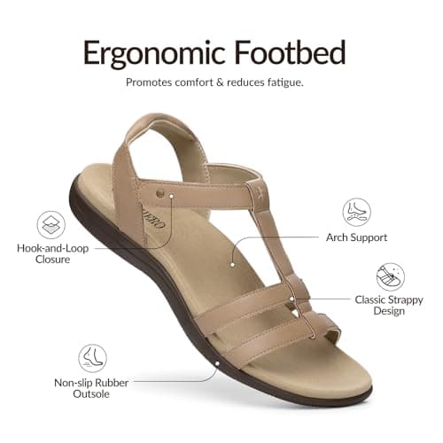 Rihero Orthopedic Sandals for Women Arch Support Orthotic Comfortable Casual Summer Beach Walking Nude Flat Sandals Size 6.5 - Thumbnail 4