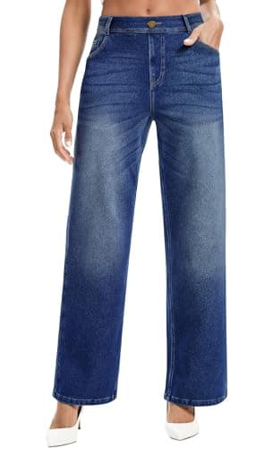 AVAMO Wide Leg Jeans Woman Stretchy Pull on Sweatpant Jeans for Women Elastic High Waisted Straight Leg Baggy Denim Pants Indigo - Image 1