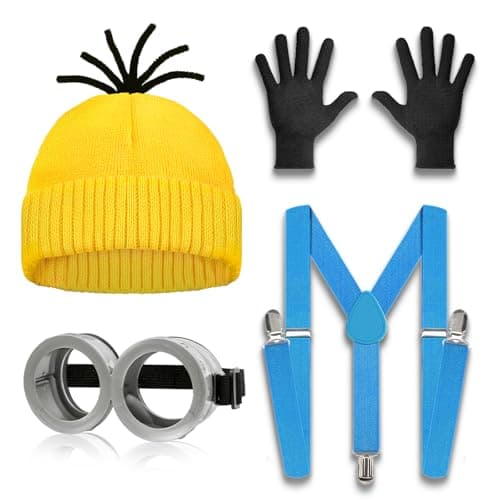 Aursy 4 PCS Easter Halloween Costumes for Men Women Adults, Yellow Beanie, Steampunk Goggles, Black Gloves, Suspenders, Party Set Decorations, Easter Costumes Party Cosplay - Image 1