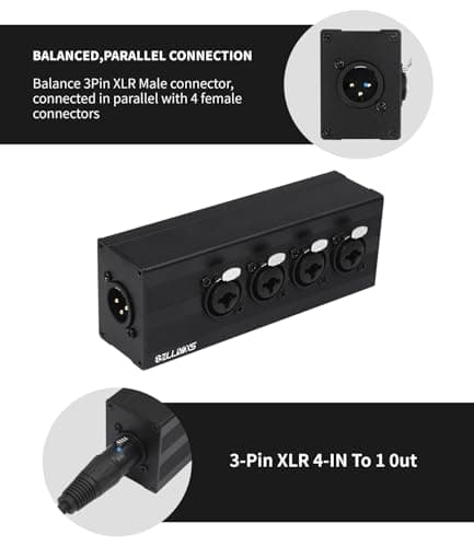 SZLliyxs 3 Pin XLR 1 Male to 4 Female Splitter,4 Way 1/4 TRS& XLR Input to one-Output Parallel Connection Adapter,Four 6.35mm Microphone inputs Converted to one Output - Thumbnail 3