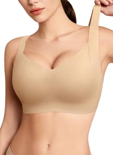 REALWILL Everyday Comfortable Wireless Bra Supportive Push Up Minimizer Bras for Women Seamless Soft Tshirt Bras No Underwire Full Coverage Bralette Lift Bra Beige XL - Image 1