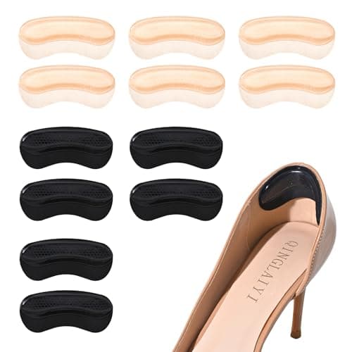XINIFOOT 6 Pairs Heel Pads Inserts, Heel Grips and Protectors for Shoes, Cushions Liner to Prevent Slipping and Blisters, Shoe Filler for Loose Shoes, Comfort Fit for Men and Women (Black & Beige) - Image 1