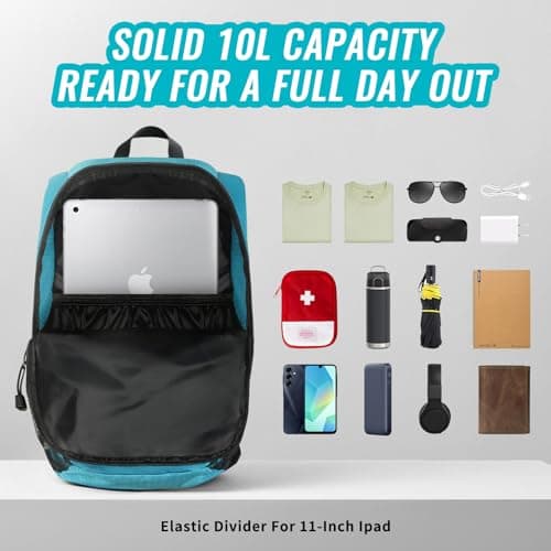 HOZMOZ 10L Small Hiking Backpack For Women Men, Lightweight Travel Packable Back Pack, Foldable Camping Hiking Daypack With Vest-style and Touchscreen Phone Pocket (Lake Green) - Thumbnail 5