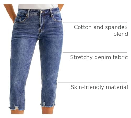luvamia Jean Capri Pants for Women High Waisted Ripped Skinny Jeans for Women Trendy Stretch Y2K Jeans Blue Jeans Pantalones para Mujer Cute Outfits Vintage Blue Medium Fit Size 8 / Size 10 - Thumbnail 4