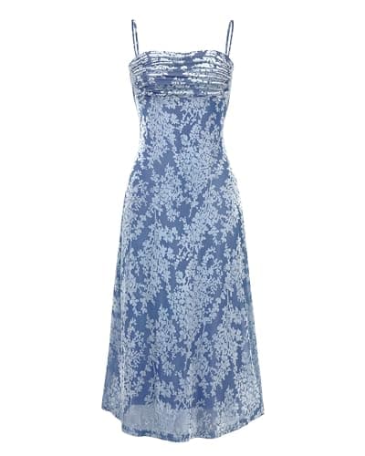 BTFBM Women's Summer Dress Sleeveless Spaghetti Strap Midi Dress Sexy Cowl Neck Floral Cocktail Dress Party Dresses(Light Blue,Medium) - Image 1