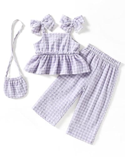 ChuYuKu Baby Girl Clothes Summer Spaghetti Strap Plaid Pants Set with Bag Cute Matching Outfits - Image 1