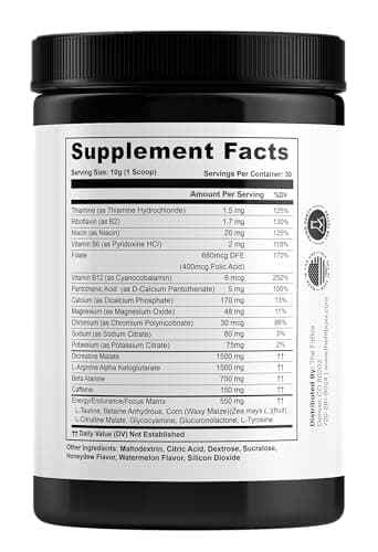 Fit Boxx FocusDrive Pre-Workout Powder – 150mg Caffeine, L-Arginine AKG, Dicreatine Malate, Beta-Alanine, Citrulline Malate, Electrolytes & Nootropics – Sugar-Free, 30 Servings- Watermelon - Thumbnail 6