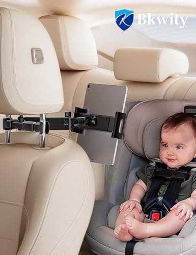 BKWITY Car Headrest Tablet Holder, Lockable 3-in-1 Extension Arm Tablet Mount for Car Backseat, 360° Rotation, Fits iPad Pro Air Mini, Fire HD, 4.7-13" Tablets, Road Trip Essentials for Kids - Thumbnail 2