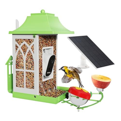 Smart Bird Feeder with Camera & Solar Panel，4.6LB Large Capacity Metal Smart Bird Feeders, Video Watching AI 1080P Wireless Camera with Auto Capture Videos & Motion Detection Camera Light Green - Image 1
