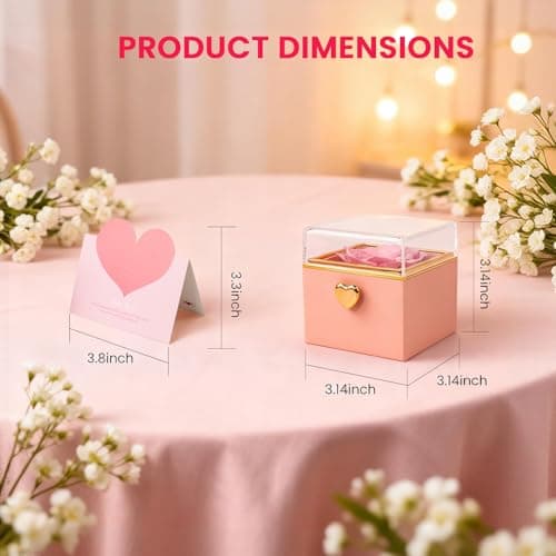 mountova Valentines Day Gifts for Her Girlfriend Wife, Flip Flower Jewelry Box With Ring Birthday Gift for Women Mom Sister, Preserved Rose Ring Box for Anniversary Wedding, Proposal, Pink - Thumbnail 5