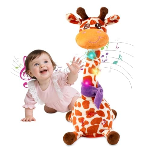 LUKETURE Musical Dancing Talking Giraffe Plush Toy, Yellow and White Spotted, Talking Baby Toy with Lights, 10 Songs and Voice Repeat, Soft Sensory Gift - Image 1