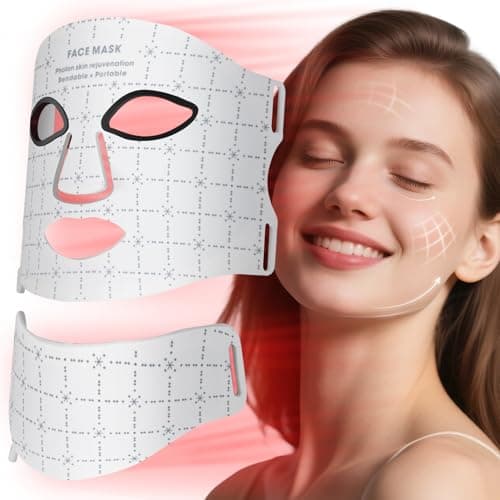 Facego Red Light Mask for Face and Neck, 7 Colors Red Light Face Mask with Rechargeable Remote Controller, Flexible, Portable, Lightweight, and Ergonomic for Home & Travel (White) - Image 1