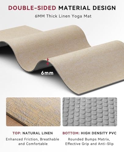 HAPBEAR Extra Large Yoga Mat 84''x30''- 1/4'' Thick Natural Linen, Non-Slip Tear-Resistant for Yoga, Meditation, Pilates, Floor Exercises with Free Carrying Bag - Thumbnail 3