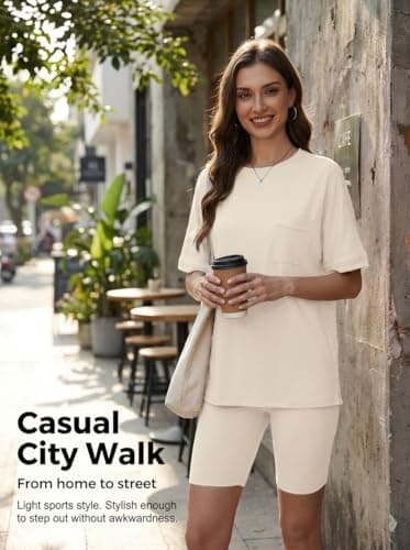 Aotasely Women 2 Piece Lounge Set Summer Oversized T-Shirt Biker Shorts Matching Airport Travel Casual Outfits Clothes - Thumbnail 3