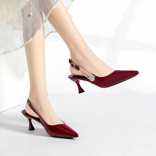 Women's Slingback Kitten Heels Closed Pointy Toe Elegant Dressy Wedding Party Dress Shoes Pumps for Women Red 8.5 - Thumbnail 2