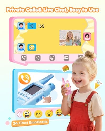 Video Walkie Talkies for Kids 2 Pack with 180° Camera/Games/HD Screen, Rechargeable Long Range Walkie Talkies with Camera, Toddler Indoor Outdoor Toys Birthday Gifts for Girls Boys Age 3-12 Year Old - Thumbnail 3