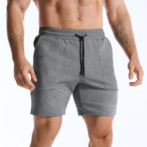 BROKIG Zero Armor Mens Gym Shorts 7" Inseam Slim Fit Anti-Chafing Cotton Workout Shorts with Zipper Pocket(XX-Large,Dark Grey) - Thumbnail 6