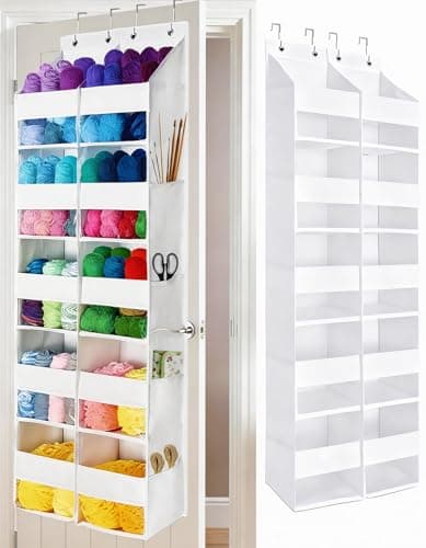 KIKJOK Over the Door Organizer, Hanging Yarn Storage, Nylon Behind Door Organizer, 5 Tiers - Clear Window Yarn Holder for Crochet, Knitting Needles, Closet, Pantry, Bedroom, Nursery, White - Image 1