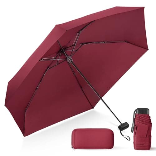 Mini Umbrella with Case for Travel Small Compact Lightweight Wine Red - Image 1