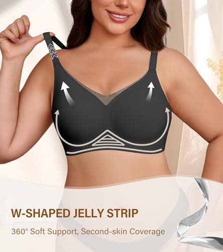 DEANGELMON Wireless Bras for Women Mesh V Comfortable Bralette Supportive Full Coverage Tshirt Everyday Bra Black 5X-Large - Thumbnail 2
